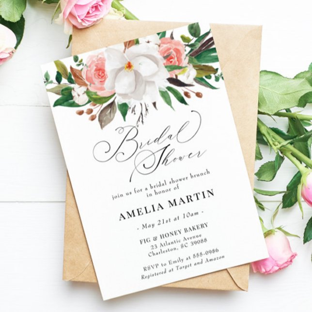 Magnolia Rose Cotton Bridal Shower Invitation (Creator Uploaded)