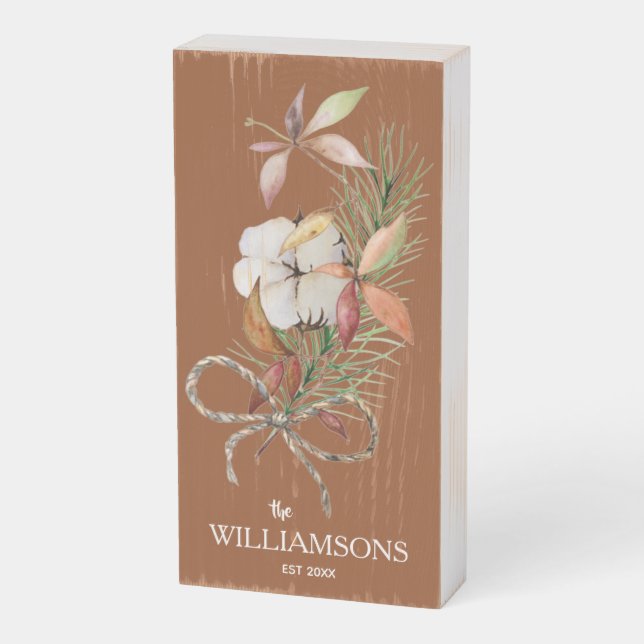 Magnolia Rustic Family Name Established Wooden Box Sign (Angled Vertical)