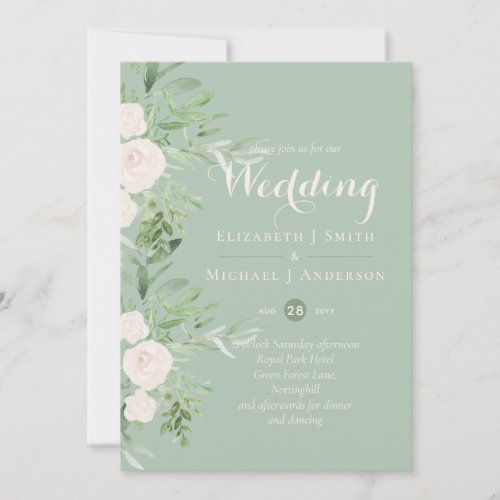Magnolia Sage Green Floral Wedding Invites