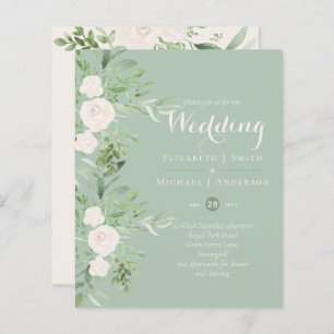 Magnolia Sage Green Floral Wedding Invites BUDGET