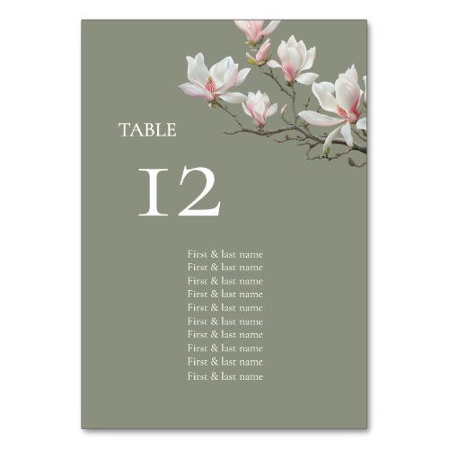 Magnolia Sage Green Floral Wedding Seating Chart Table Number