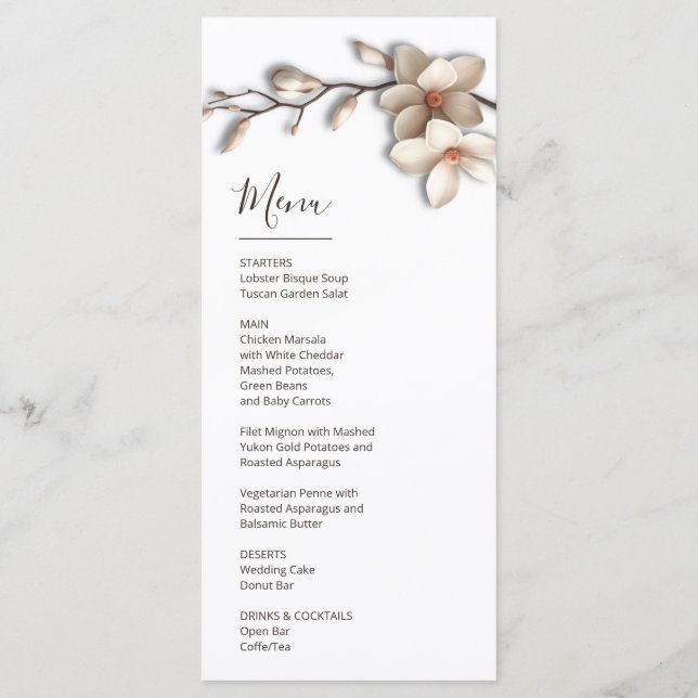 Magnolia Sculptural 3D Flower Menu (Front)