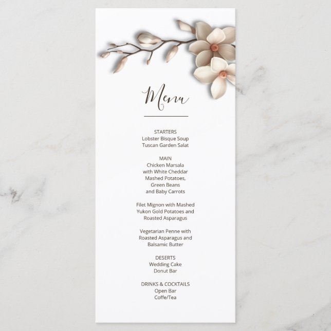 Magnolia Sculptural 3D Flower Menu (Front)