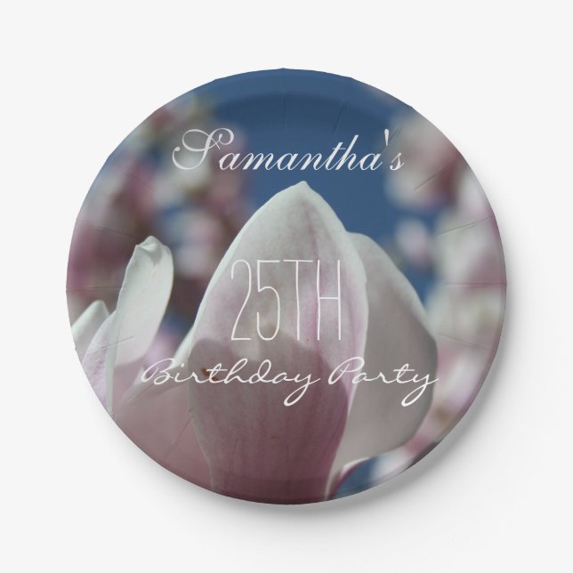 Magnolia Spring 25th Birthday Party Paper Plate (Front)
