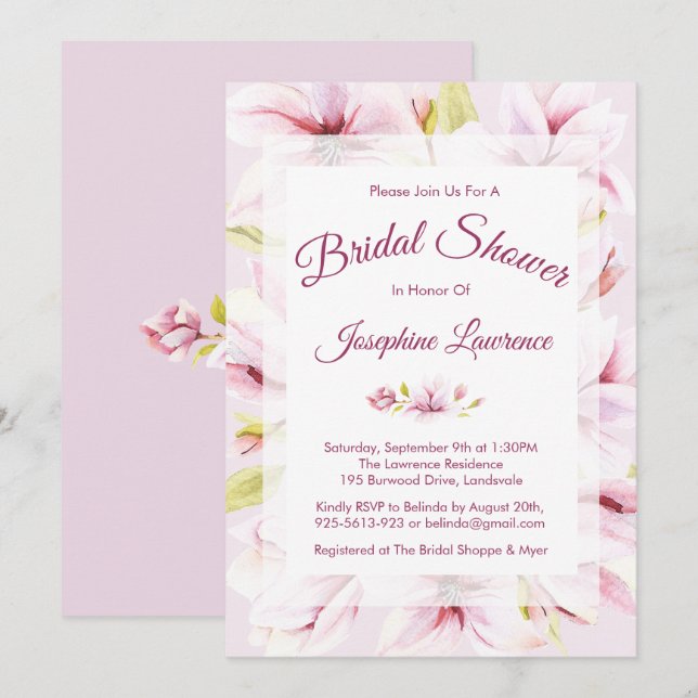 Magnolia Spring Floral Bridal Shower Invitations (Front/Back)