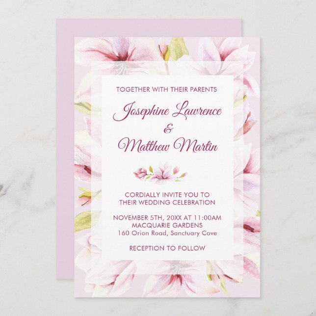 Magnolia Spring Floral Wedding Invitations (Front/Back)