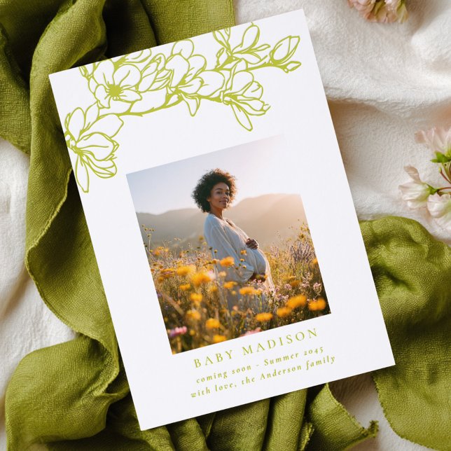 Magnolia Spring Summer Baby Pregnancy Maternity  Letterpress Photo Cards (Creator Uploaded)