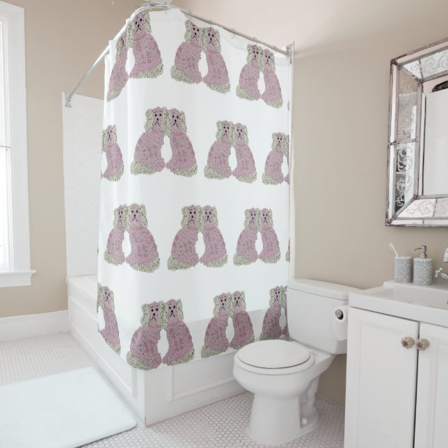 Magnolia Staffordshire Dogs Roses Shower Curtain (In Situ)