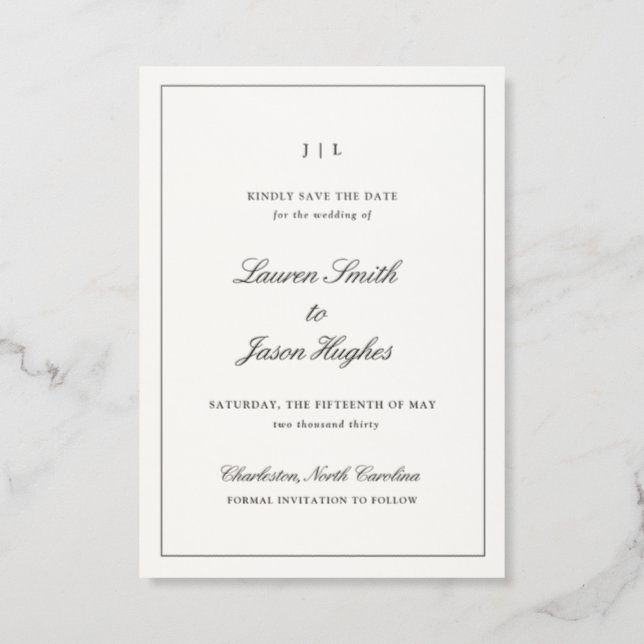 Magnolia Suite | Formal Script Save the Date Letterpress Invitation (Front)