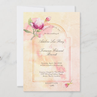 Magnolia Sunset Peach Watercolor Invitation