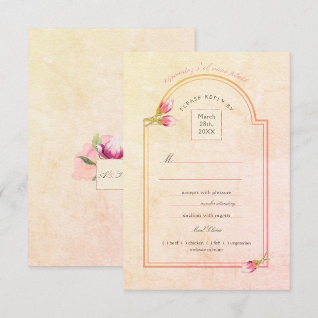 Magnolia Sunset Peach Watercolor RSVP Invitation (Front/Back)