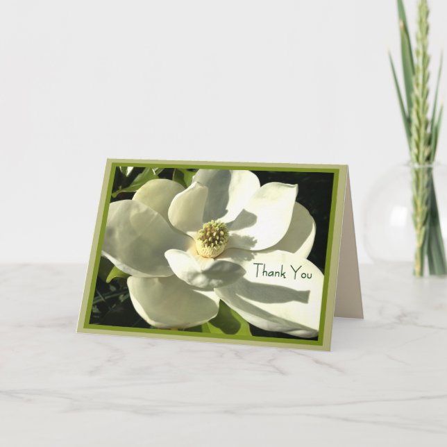 Magnolia Thank You Card for Anyone=White/Green (Front)