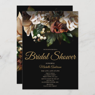 Magnolia Top Gold and Black Floral Bridal Shower Invitation