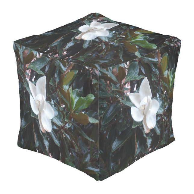 "Magnolia Tree After a Rain" Large Outdoor Pouf (Angled Front)