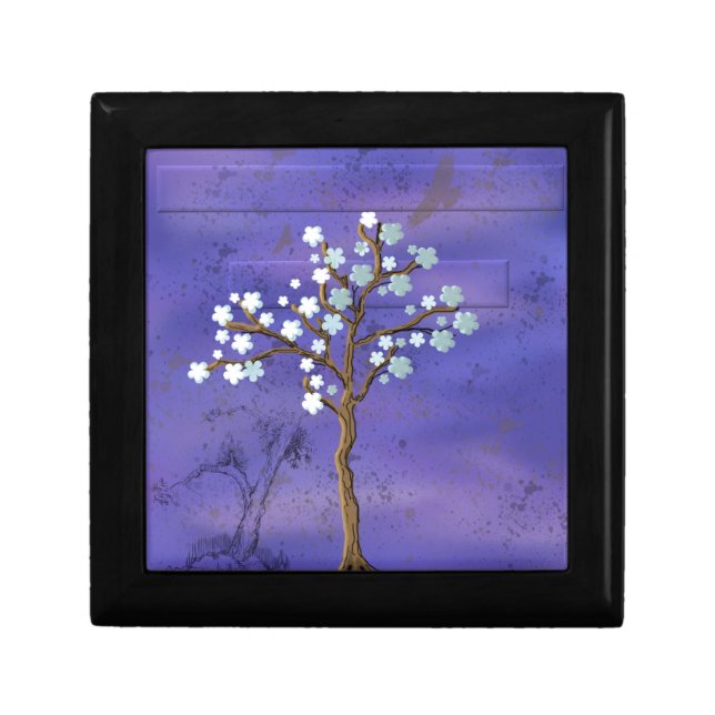 Magnolia Tree & Blue Background Keepsake Box (Front)