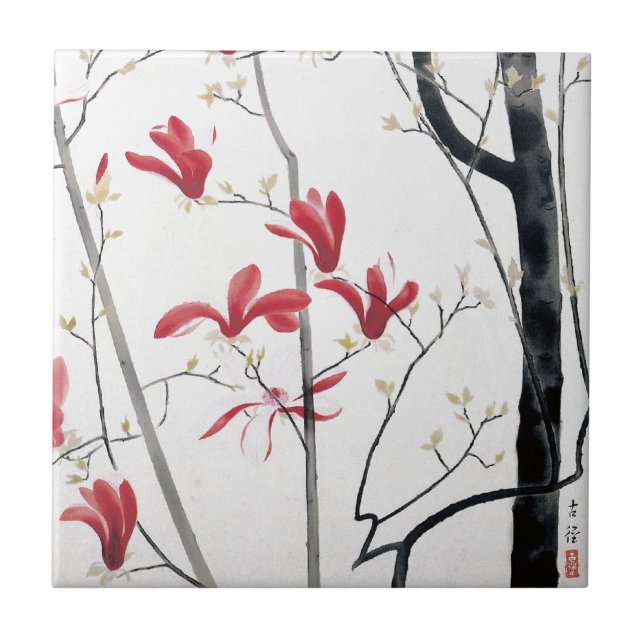Magnolia Tree Painting Ceramic Tile (Front)