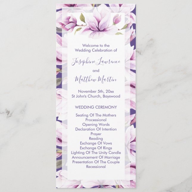 Magnolia Violet Floral Wedding Ceremony Program (Front)
