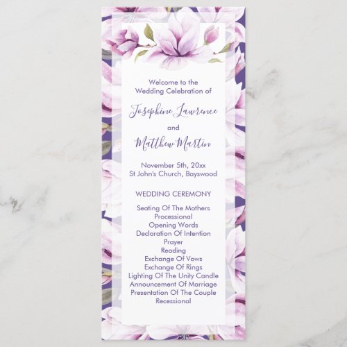 Magnolia Violet Floral Wedding Ceremony Program