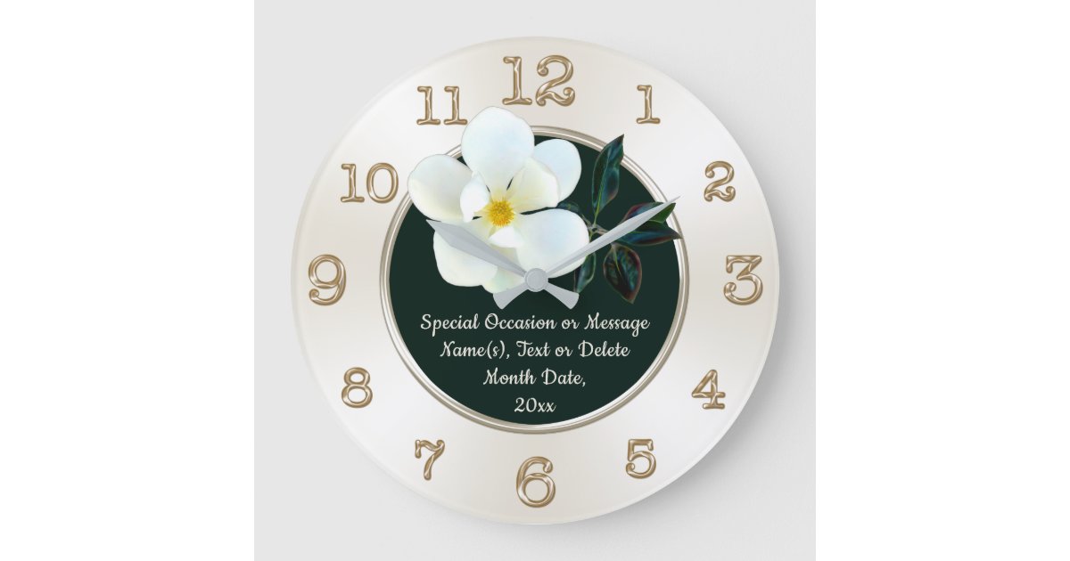 Magnolia Wall Clock, Personalised Gifts for Her Large Clock Zazzle