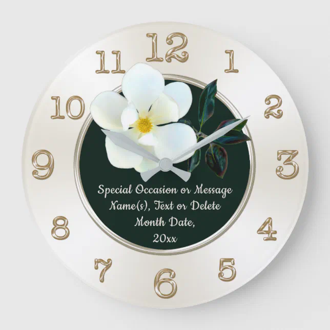 Magnolia Wall Clock, Personalised Gifts for Her Large Clock Zazzle