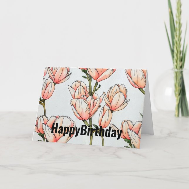 Magnolia watercolor art birthday card (Front)