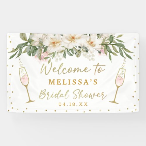 Magnolia Watercolor Champagne Glass Bridal Shower Banner