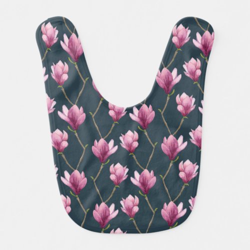 Magnolia Watercolor Floral Pattern Baby Bib