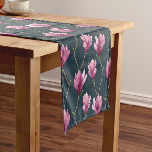 Magnolia Watercolor Floral Pattern Short Table Runner