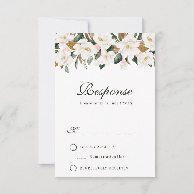 Magnolia watercolor floral RSVP card (Front)