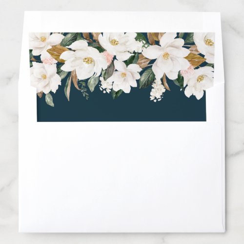 Magnolia watercolor floral wedding envelope liner