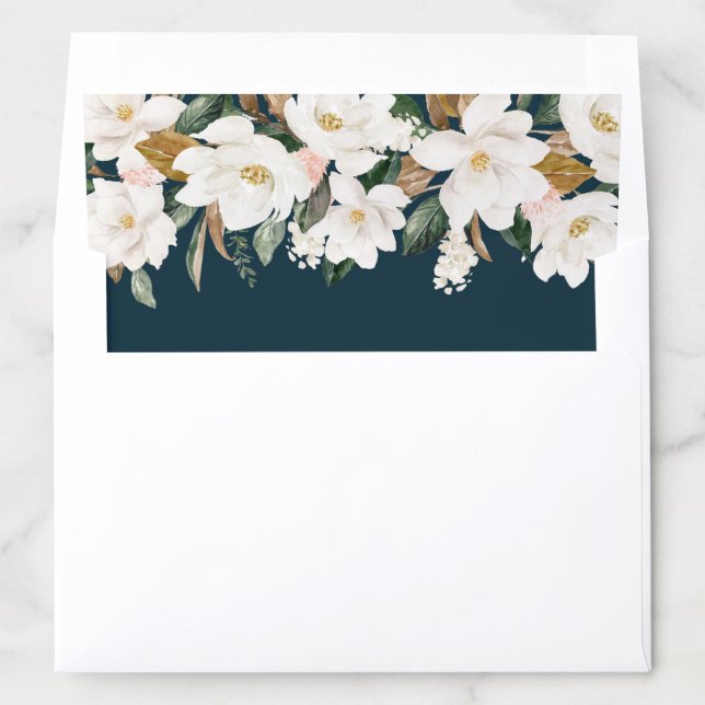 Magnolia watercolor floral wedding envelope liner (In Envelope)
