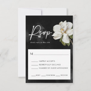 Magnolia Wedding Black and White RSVP Card