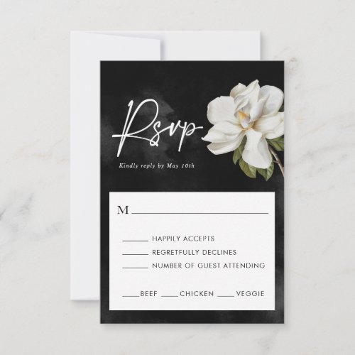 Magnolia Wedding Black and White RSVP Card