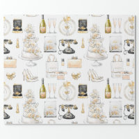 Elegant Gold and Blush Bridal Dress Bridal Shower Wrapping Paper