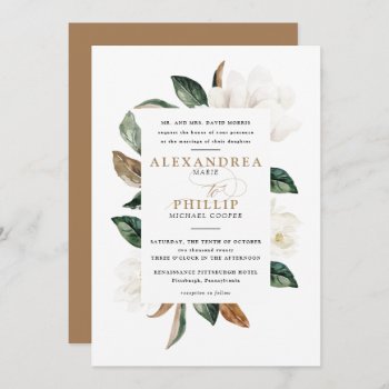 Magnolia Wedding Invitation | White by blush_printables at Zazzle