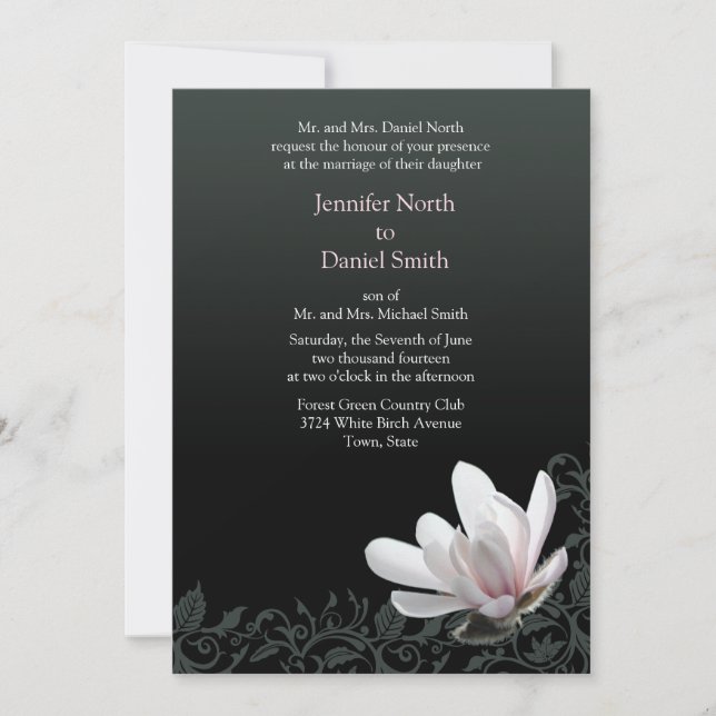 Magnolia Wedding Invitations Classic Floral Design (Front)