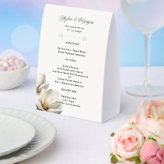 Magnolia Wedding Menu White Paper Table Tent