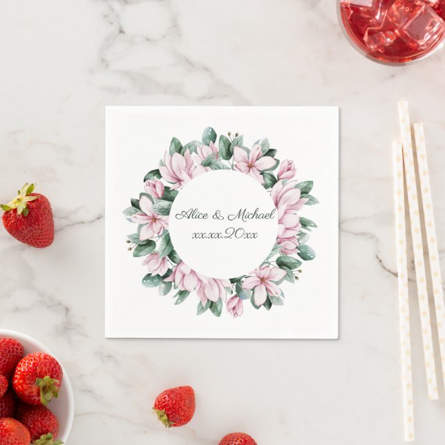 Magnolia wedding personalize   napkins (Insitu)