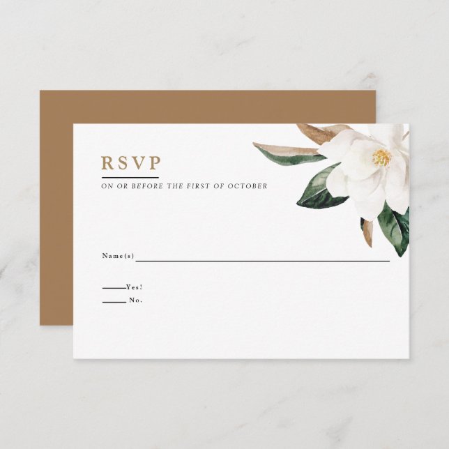 Magnolia Wedding Reply Card | White (Front/Back)