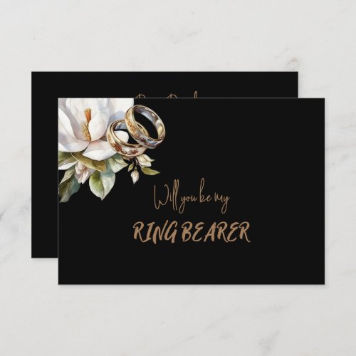 Magnolia Wedding Rings Gold and Black Ring Bearer Enclosure Card
