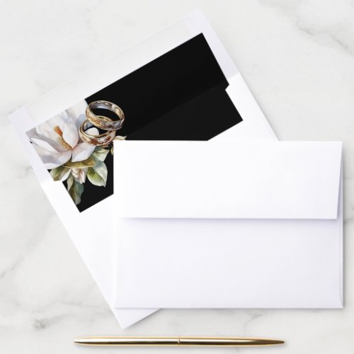 Magnolia Wedding Rings Gold and Black Wedding Envelope Liner