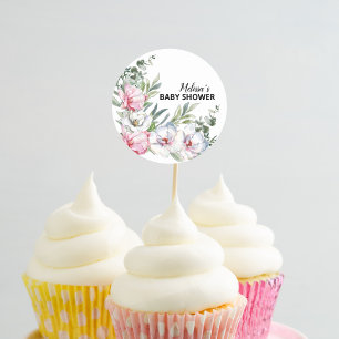 Magnolia White Blush Pink Floral Cupcake Toppers Classic Round Sticker