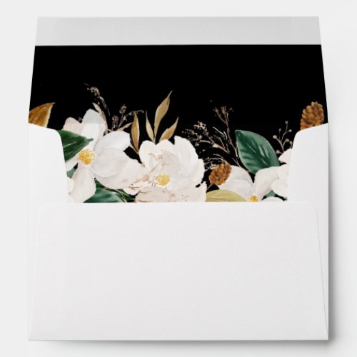Magnolia White Floral _ Black Envelope