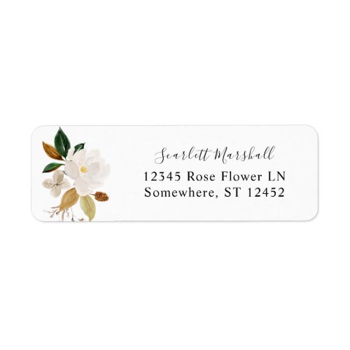 Magnolia White Floral Return Address Label 2