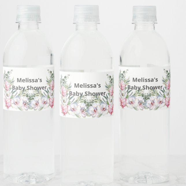 Magnolia white pink blush personalize water bottle label (Creator Uploaded)