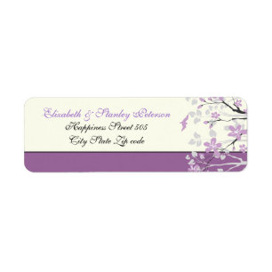 Magnolia with purple flowers wedding label