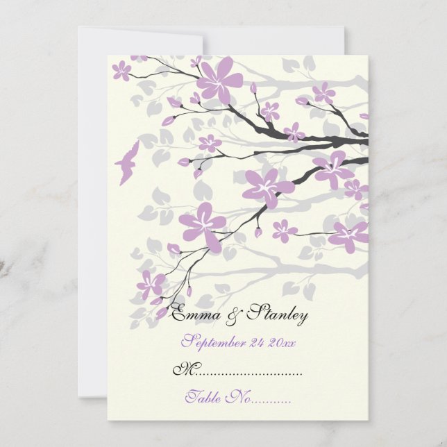 Magnolia with purple flowers wedding place card (Front)