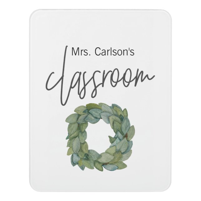 Magnolia Wreath Classroom Sign (Contemporary Vert)