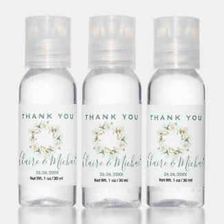 Magnolia Wreath - Personalized Wedding Hand Sanitizer