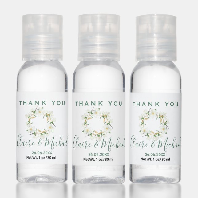 Magnolia Wreath - Personalized Wedding Hand Sanitizer (Set)